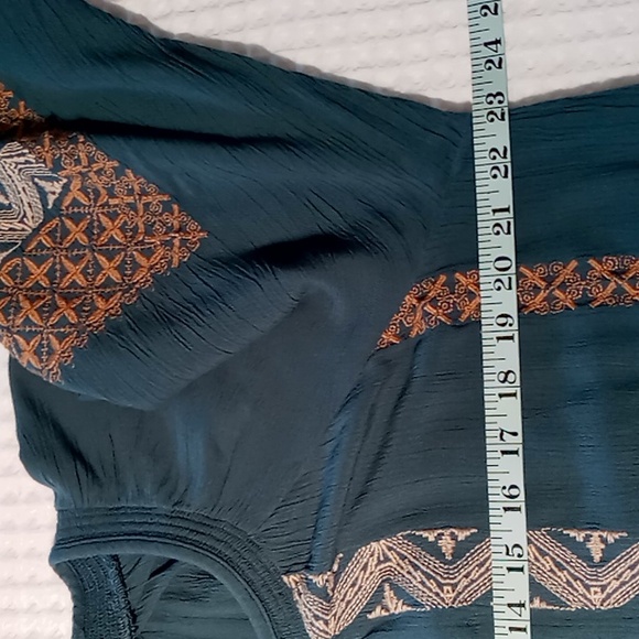 American Eagle Women's Top Long Sleeve Embroidered Dusty Blue/Cream Size Large - Picture 9 of 15